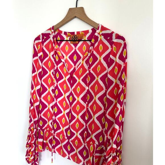 Tory Burch Silk Printed Blouse Size 4 - Picture 6 of 10